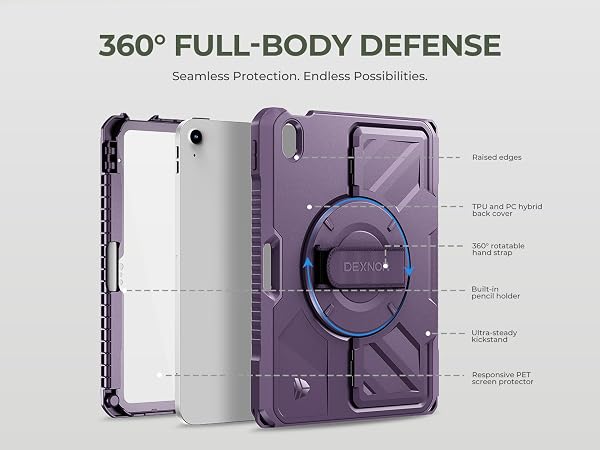 Dexnor for iPad (A16) 11th/10th Generation Case with Screen Protector