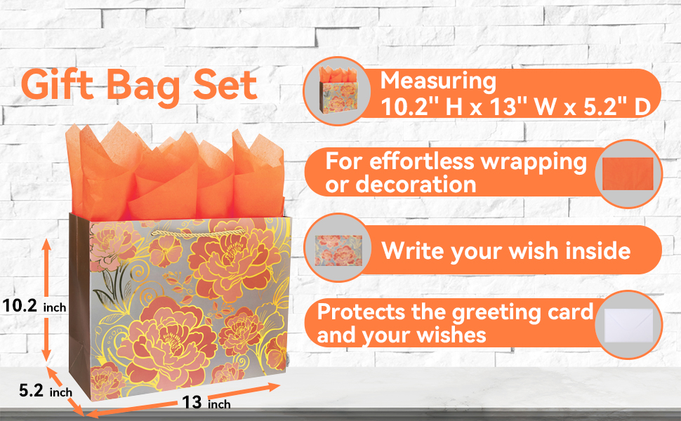 13" Large Rose Gold Gift Bag Set