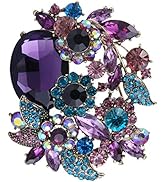 EVER FAITH Rhinestone Crystal Party Flower Leaf Vine Brooch
