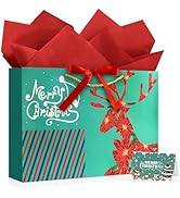 JMANNI Christmas Gift Bags,1PCS Large christmas Gift Bag with Ribbon and 1 Greeting Card 2 Tissue...