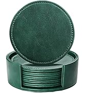 LAMOTI Leather Coasters for Drinks, 4" Drink Coasters Set of 6 with Holder for Tabletop Protectio...