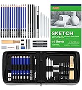 Shuttle Art Sketching and Drawing Pencils Set, 37-Piece Professional Sketch Pencils Set in Zipper...