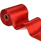 TONIFUL 4 Inch x 22Yards Wide Red Satin Ribbon Solid Fabric Large Ribbon for Cutting Ceremony Kit...