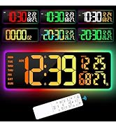 Large Digital Wall Clock 17.3", 15 Color Modes Led Large Number Digital Wall Clock, 8 Color Modes...