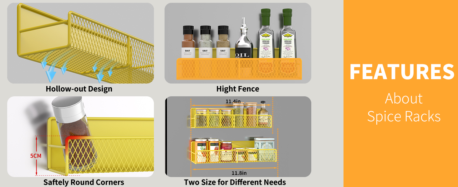 Magnetic Spice Rack for Refrigerator, 100% Metal Strong Magnet Shelf Black,Spice Organizer Storage