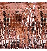 Rose Gold Backdrop Party Decoration Metallic Square Foil Fringe Curtain Photo Booth Props for Bir...
