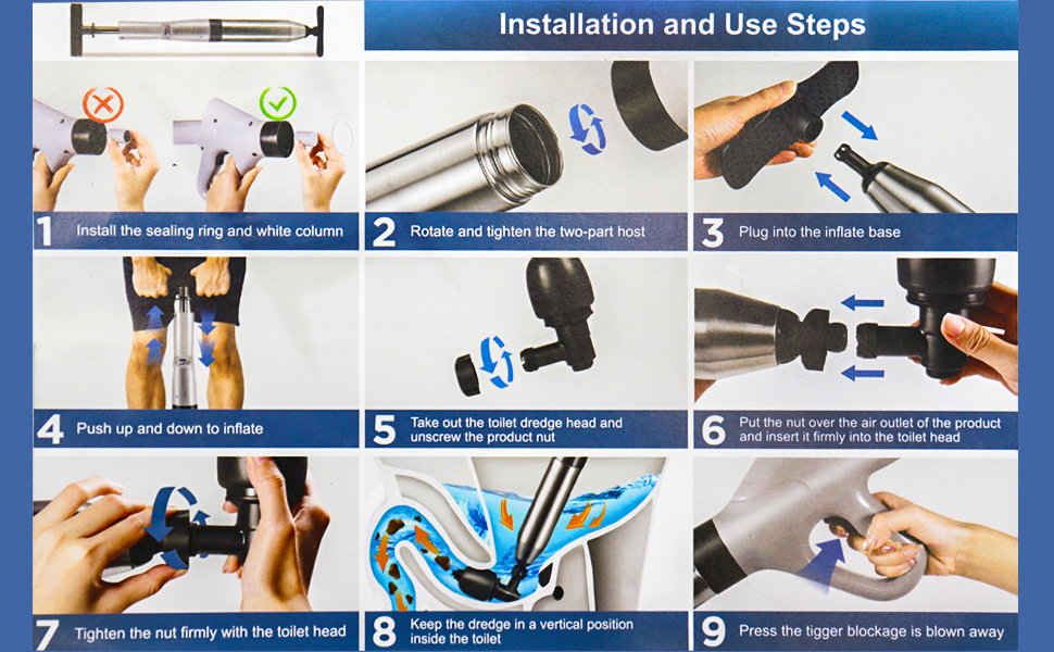 Toilet Plunger, Stainless Steel Drain Clog Remover Tool