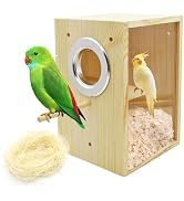 MUYG Parakeet Nesting Box,Transparent Bird Nest Boxs Natural Wooden Breeding Box with Coconut Fib...