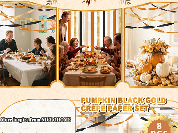 OrangeBlackGoldCrepePaper8PCS