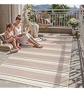 PureCozy Outdoor Waterproof 5x8 Rug for Patio Reversible Plastic Straw Beige/Cream Striped Campin...