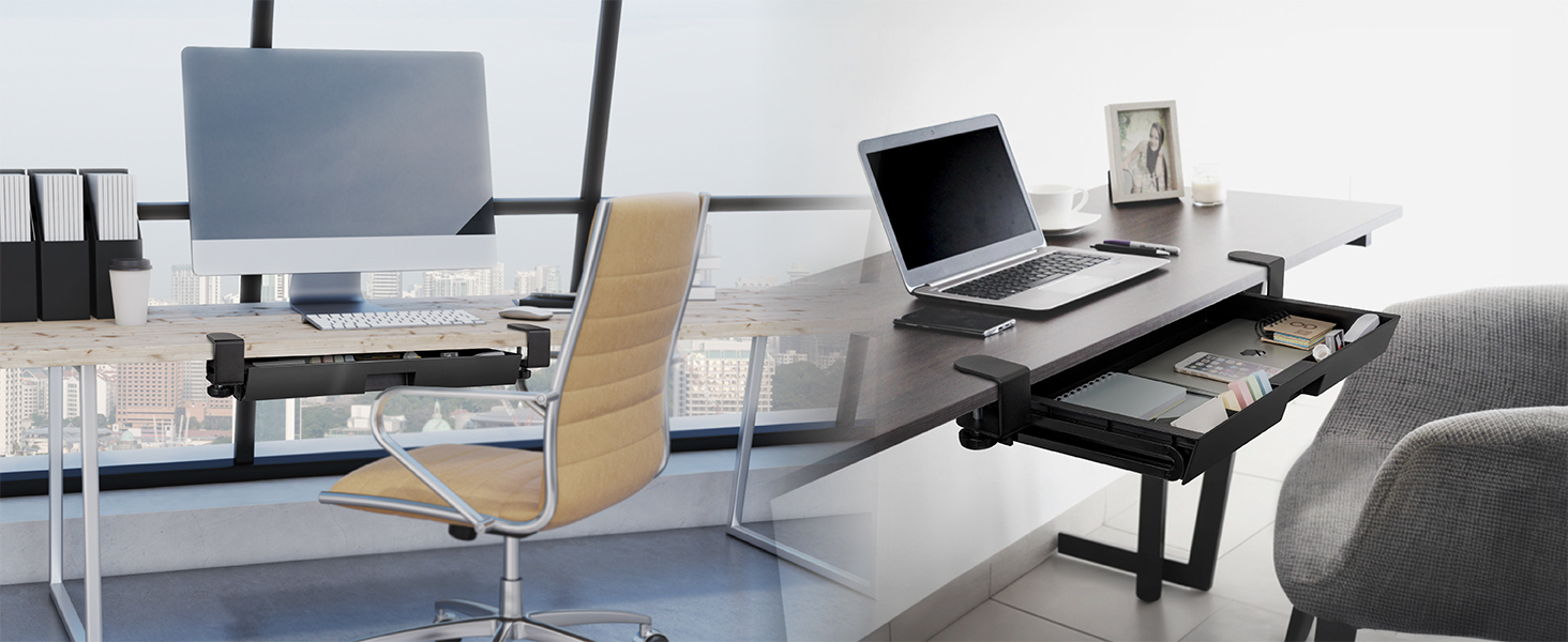 Clamp-On Retractable Adjustable Keyboard Tray