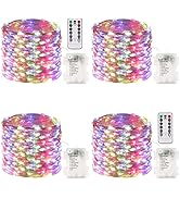 4 Pack 100 LED Fairy Lights Battery Operated with Remote, 33FT Waterproof Twinkle Lights with Tim...
