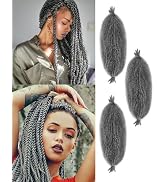 ADIASAI 3 Packs Grey Springy Afro Twist Hair with Crochet Hook, 16 Inch Pre-Separated Marley Croc...