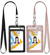 Teskyer 2 Pack Leather Badge Holder, 2 Card Slot ID Badge Holder with 19" Neck Lanyard, Vertical ...