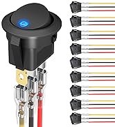 DaierTek LED Round Rocker Switch 12V 20A Blue Lighted ON/Off SPST Toggle Switch 3 Pin DC 12 Volt ...