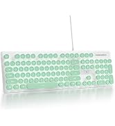 Fogruaden Wired Retro Typewriter Keyboard, Quiet Full Size Membrane Keyboard Light Up, Green Cute...