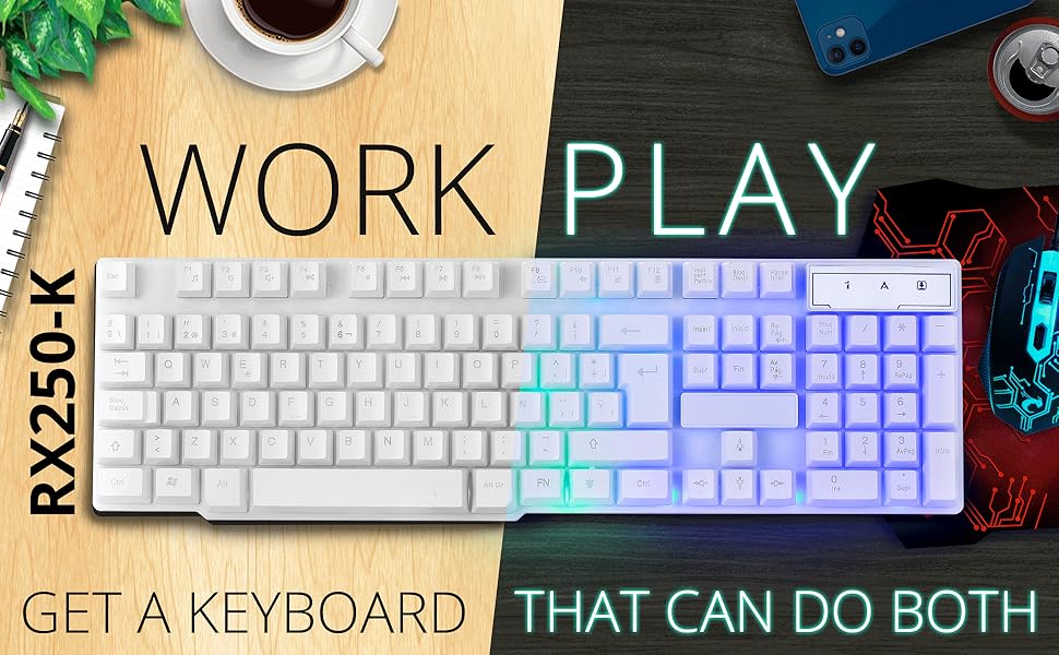 Orzly Gaming Keyboard white RGB USB Wired Rainbow Keyboard Designed for PC Gamer PS5, Laptop, Xbox