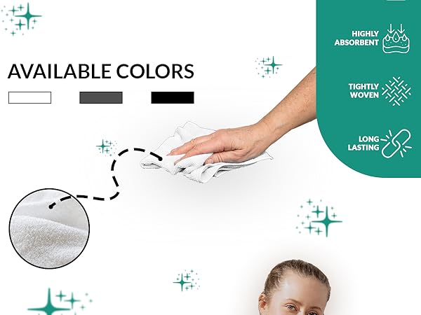 ZUPERIA cleaning cloths, 100% Cotton terry cleaning towels, highly absorbent, home and office use