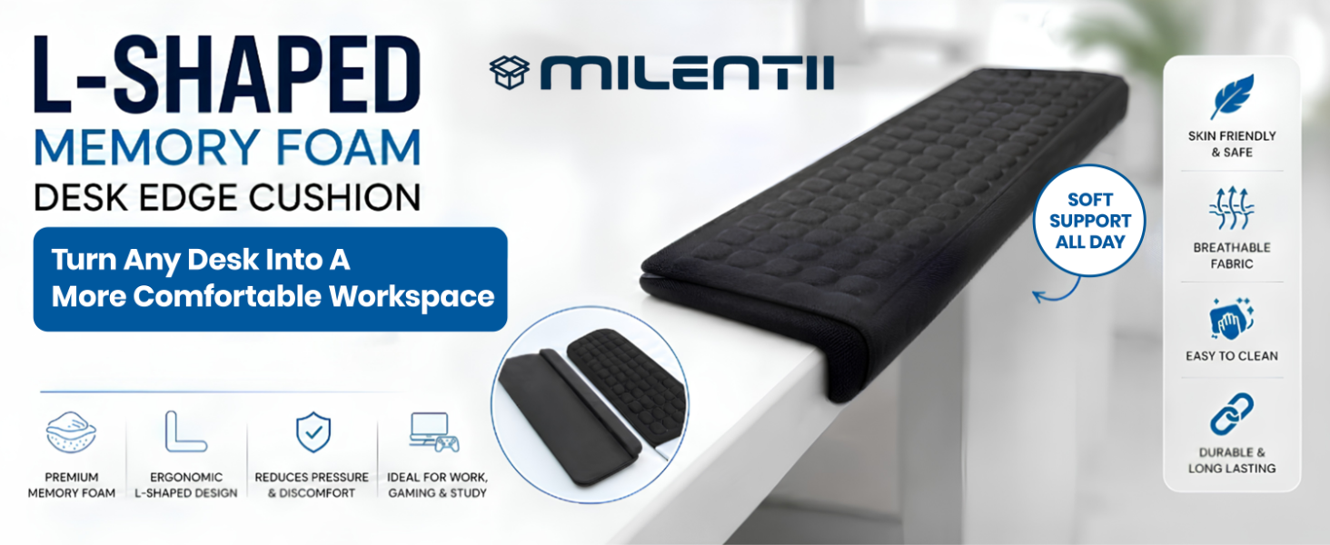 L-Shaped Memory Foam Desk Edge Cushion (2-Pack), Ergonomic Elbow & Wrist Rest for Desk