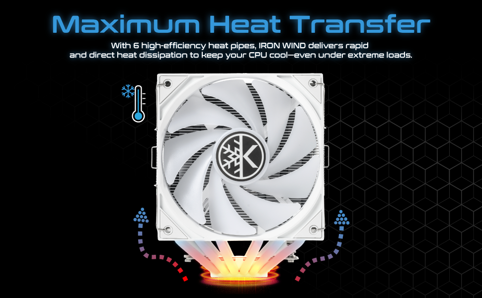This fully white CPU air cooler features 2 separate heatsink towers with fans on top of each