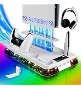 PS5 Stand for PlayStation 5 Disc & Digital Console, PS5 Cooling & Charging Station with RGB, PS5/...