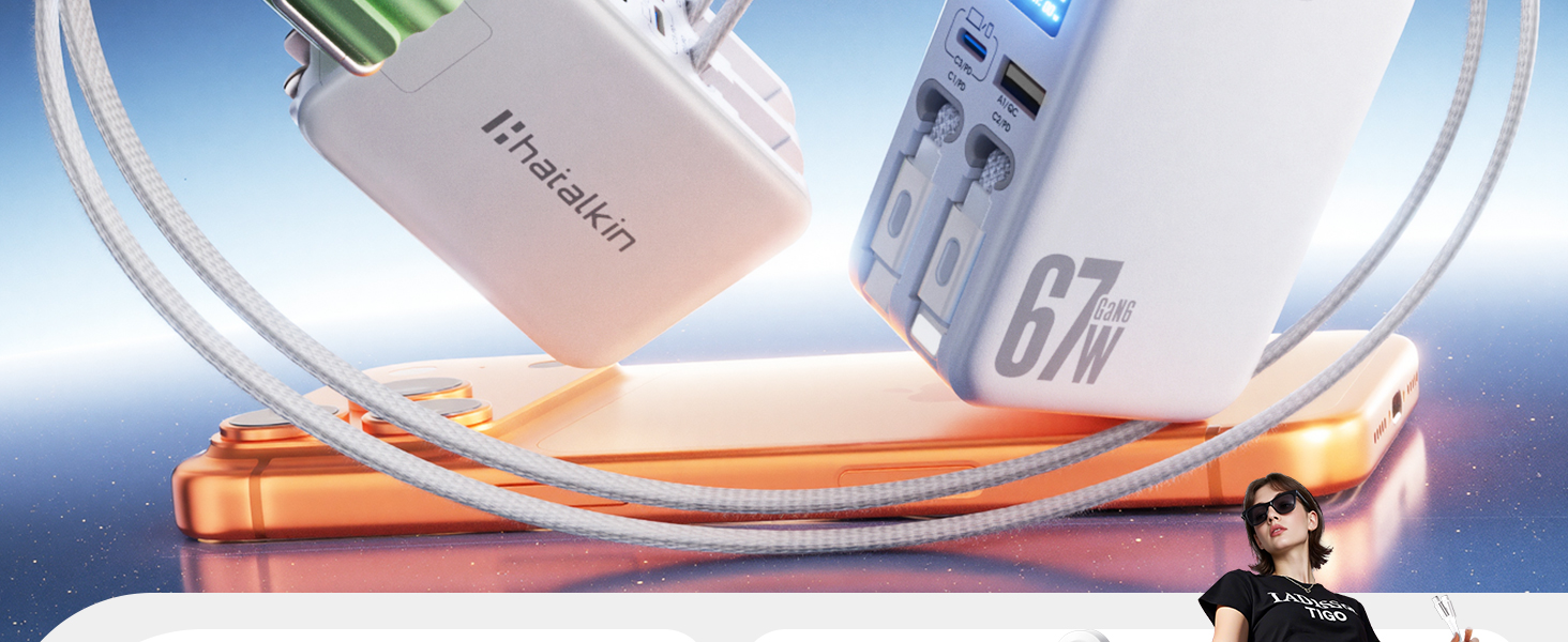Two retractable cables, two USB ports, and built-in watch charger for Apple to meet all needs.