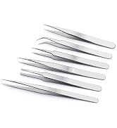 H&W Precision Tweezers 6PCS Set, Upgraded Anti-Static Stainless Steel Curved of Tweezers, for Ele...