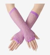 WOLVINA Fishnet Fingerless Gloves Mesh Rhinestone Arm Sleeves Stretch Party Punk Style for Women ...