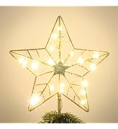 YEAHOME Christmas Tree Topper, Gold Glittered Hollow 5-Point Star Tree Topper for Christmas Tree ...