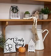 Houmury Set of 17 Farmhouse Tiered Tray with 1 Lantern Artificial Plant& Cutting Board Sign for R...