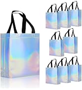 cabzymx 9 Pcs Glossy Small Iridescent Gift Bags in Bulk, 8x3.9x9.8 In Non-woven Reusable Christma...