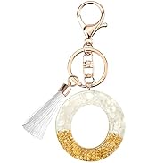 Suweibuke Cute Beige Key Chains for Women Girls, Initial Letter Keychains with White Tassel, Char...