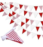 33 ft Red Plaid Checkered White Pennant Banner,Flag Triangle Bunting Garland Decor,Hanging Triang...
