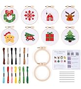 Pllieay 8PCS Christmas Cross Stitch Kit for Kids, Includes 8Pcs Christmas Patterns, 2Pcs Hoops an...