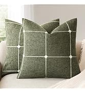 Foindtower Pack of 2 Decorative Faux Linen Jacquard Check Throw Pillow Covers Farmhouse Cushion C...