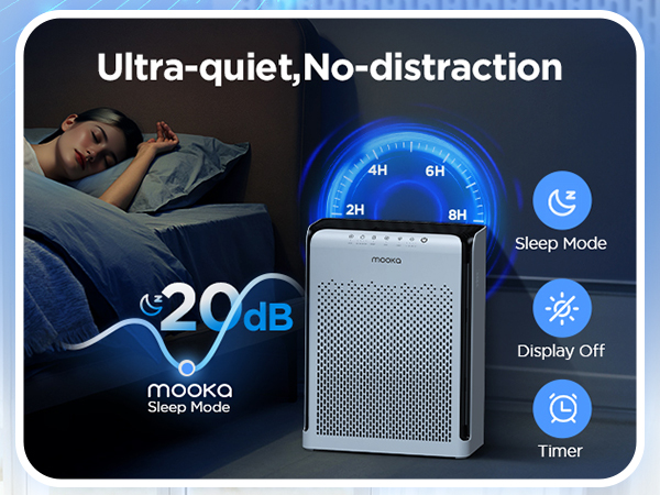 Bedroom air purifier with 20dB quiet sleep mode, clean air quietly without disturbing your sleep