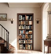 HOMETITUTE Vintage Library Bookshelf Bookcase Peel Stick Door 30.3x78.7 PVC | Wall Cover Poster D...