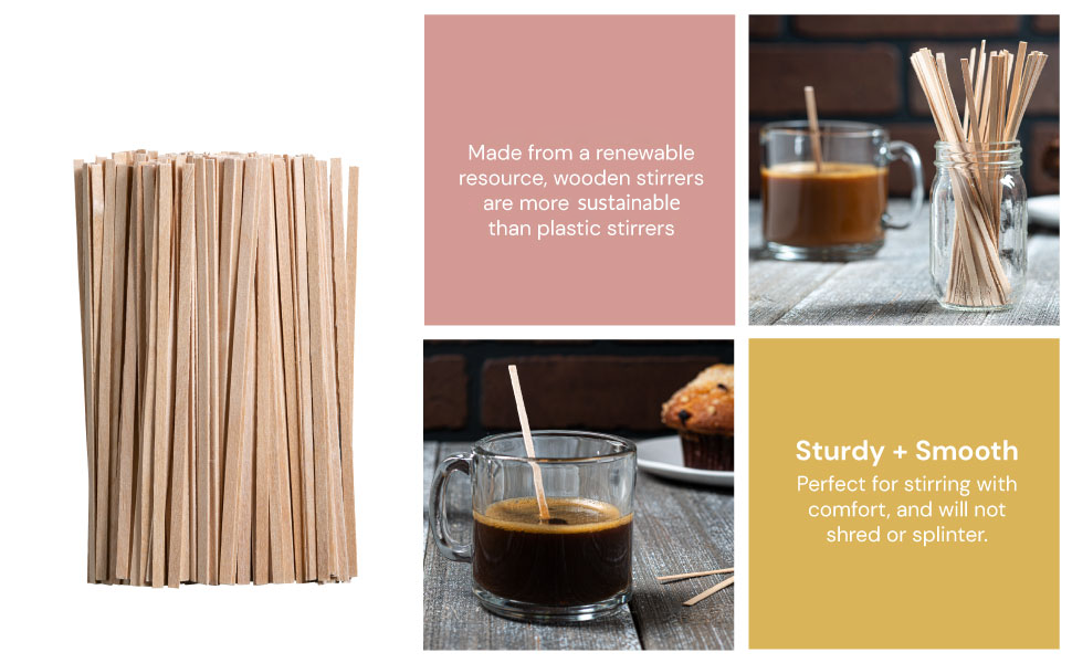 Wooden coffee stirrers are sturdy and smooth.