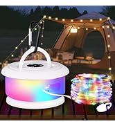 Bylitodt Camping String Lights, Retractable 32.8ft RGB Flash Lamp, Rechargeable Fairy LED Rope Li...