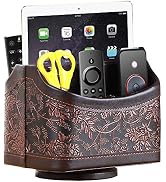 YAPISHI Antique Leather Remote Control Holder, 360 Degree Spinning Desk TV Remote Caddy/Box, Beds...