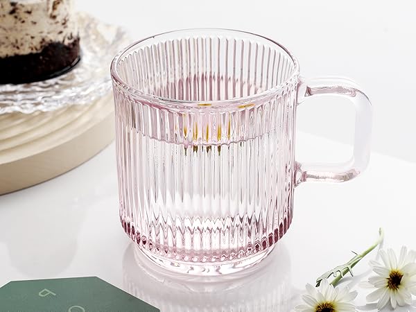 lysenn pink glass coffee mug with lid with handle