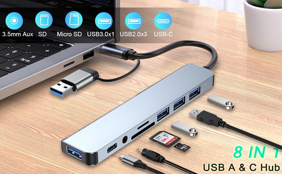 USB C Hub USB Hub 3.0, Multiport USB A & C Adapter
