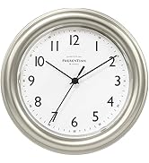 Presentime & Co. 8.5" Modern Farmhouse Essential Wall Clock, Silent Non Ticking, Morning Silver C...