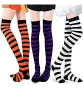 MCPINKY Halloween Over the Knee Socks, 3 Pairs Striped Thigh High Long Socks Witch Stockings Oran...