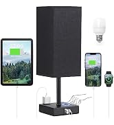 aooshine Black Lamp for Bedroom-Touch Lamp with USB-C+A and AC Outlets,3 Way Bedside Nightstand S...