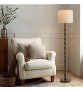 BOBOMOMO 62" Rustic Floor Lamp, Retro Farmhouse Standing Lamp with Rotary Switch, Resin Dark Brow...