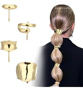 4 Pcs Gold Hair Cuffs for Ponytails Holders, Metal High Ponytail Buckle Clip Hair Rings Hair Acce...