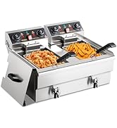 ROVSUN 24.9QT Electric Deep Fryer w/Frying Baskets Timer Drains & Lids, Dual Tank Kitchen Counter...