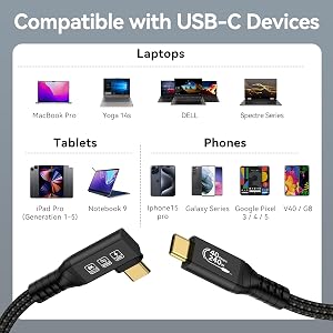CHENLENIC USB4 Cable USB C cable with thunderbolt cable 3 4 90Degree usb c type c m2 m3 40g ssd 240w