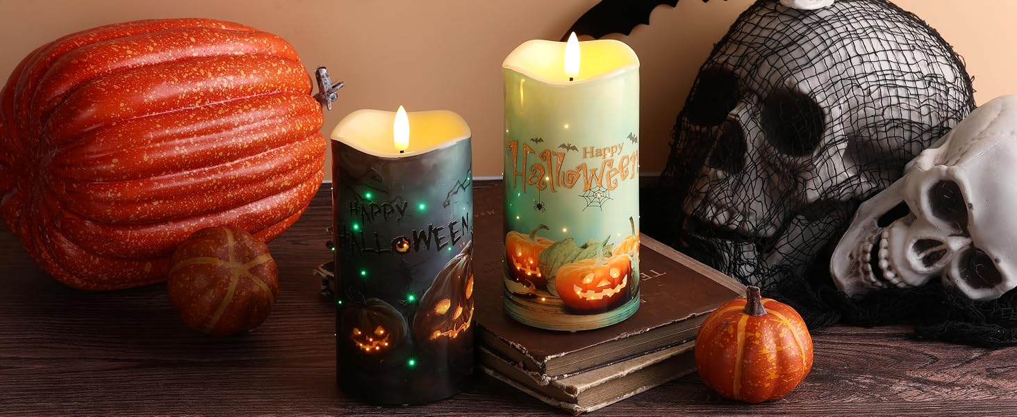 Pumpkin Fiber Optic Flameless Pillar Candles